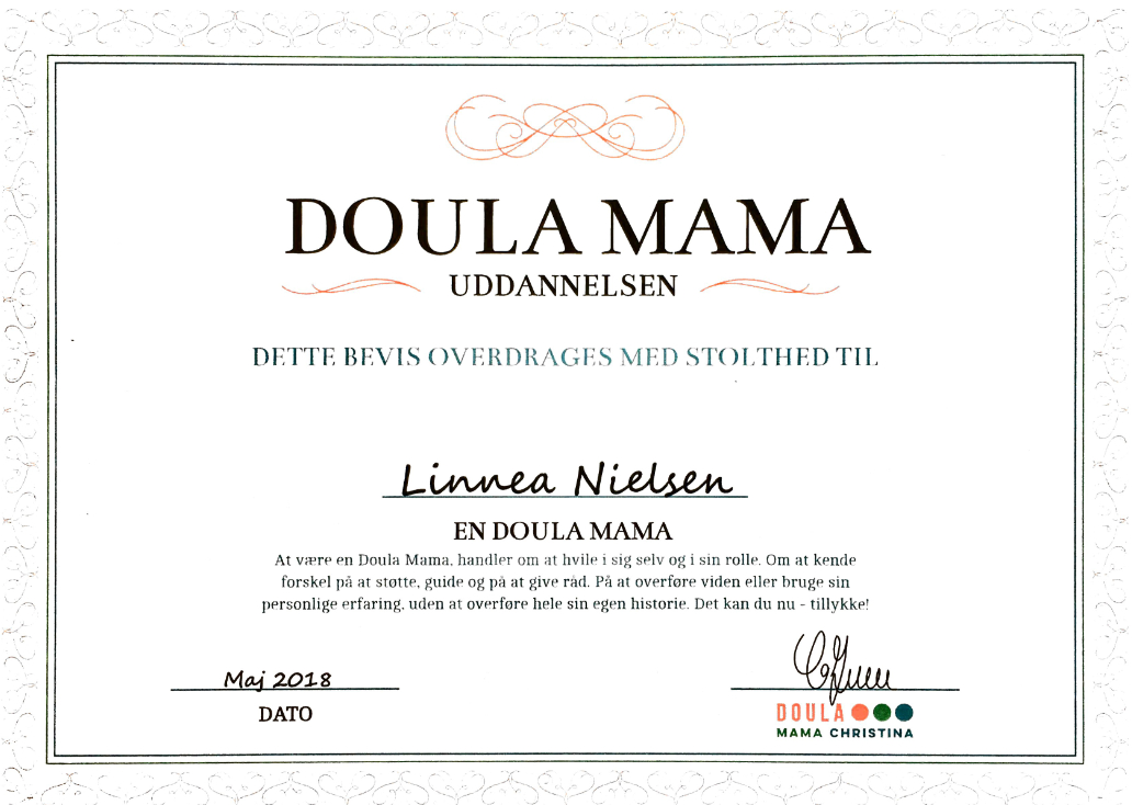 Doula Mama certifikat 2018